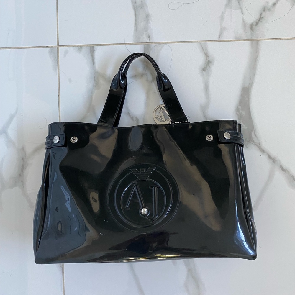 Armani Jeans Glossy Black Tote